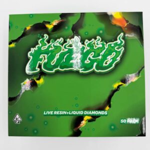 Closed Fuego 2g disposable 50-pack display box featuring live resin and liquid diamonds