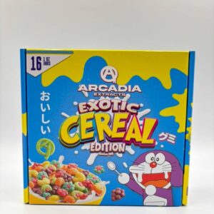 Closed Arcadia Extracts Exotic Cereal Edition badder box featuring colorful anime artwork.