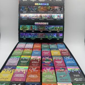 Opened Cali Clear 2g Disposable master display box displaying 30 liquid diamonds flavor strains