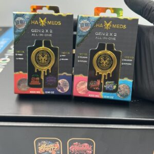 Two individual retail boxes for the Muha Meds Gen 2x2 Magnets 4G featuring the Ibiza Cherry and Sicilian Apple Gelato combinations