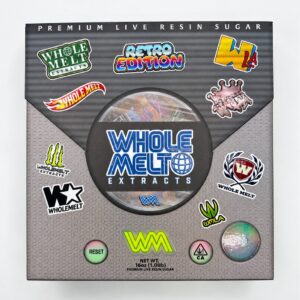 Closed 16oz master box of Whole Melt Extracts Retro Edition Premium Live Resin Sugar.